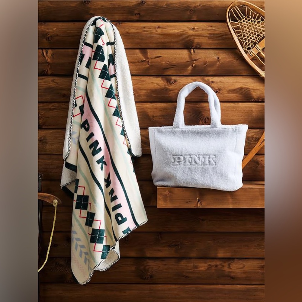 Victoria Secret Plush Teddy Tote and Cozy-Fleece Blanket
